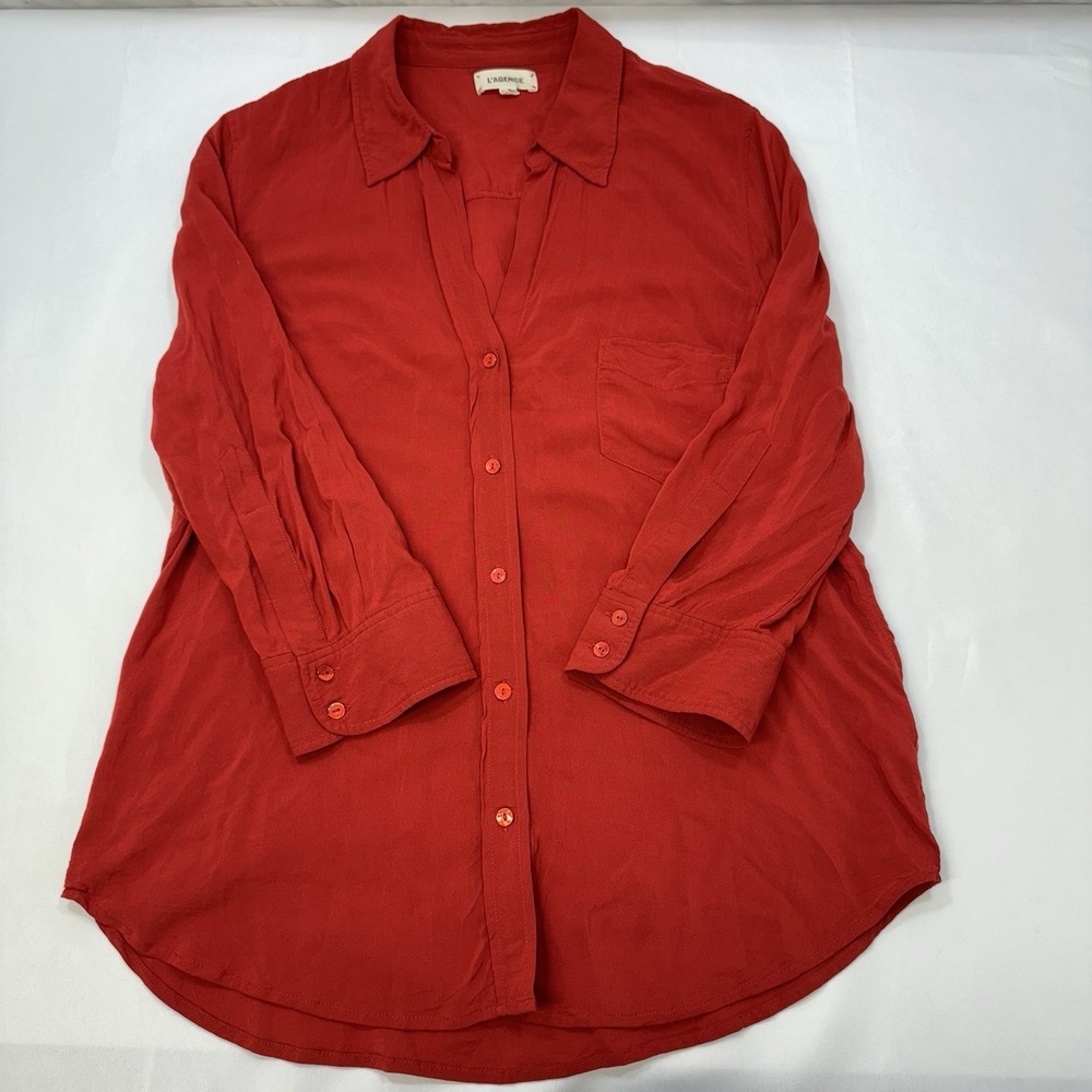 Women's Button-Front Blouse - Rust Red - Picture 5 of 13